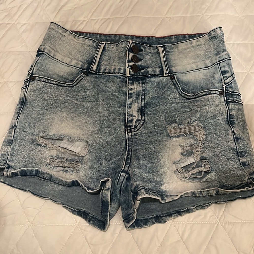 Vince Blue New York Distressed Shorts